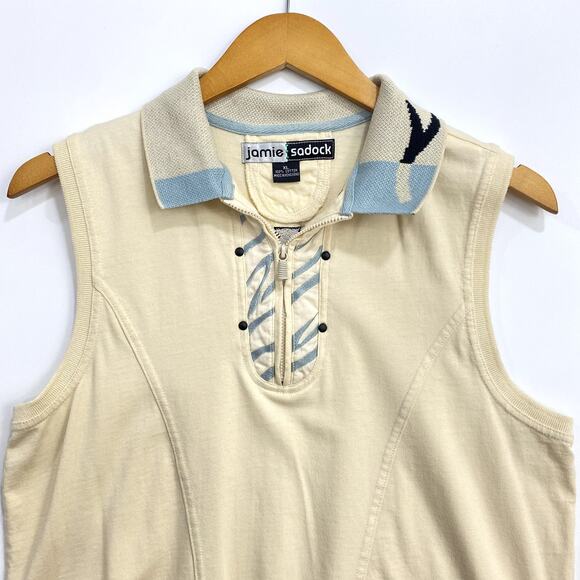 Jamie Sadock Tank Top Women's XL Beige Sleeveless Zipper Collared Golf Top - Picture 3 of 8